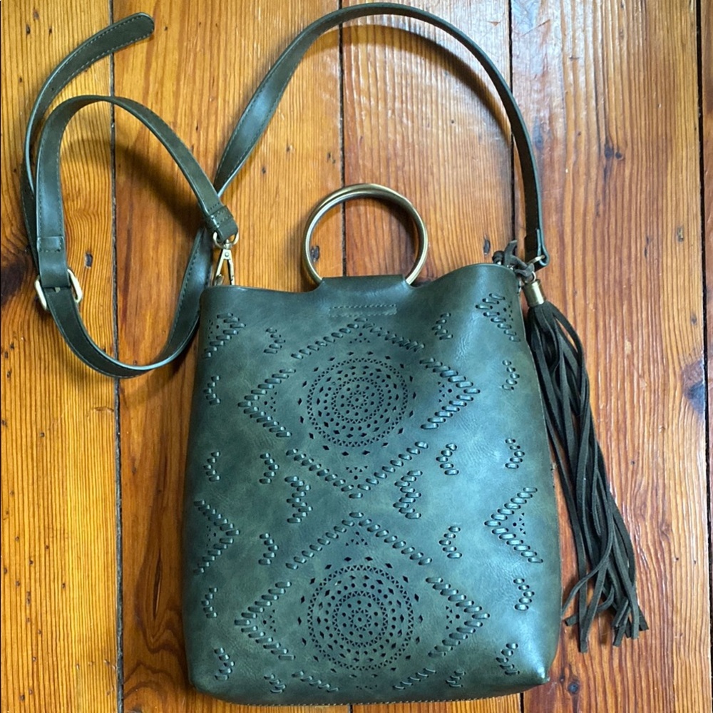 Anthropologie vegan leather olive green bag
